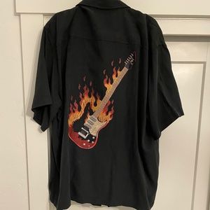 TORI RICHARD "Flaming Guitar" 100% Silk Sport Shirt XXL